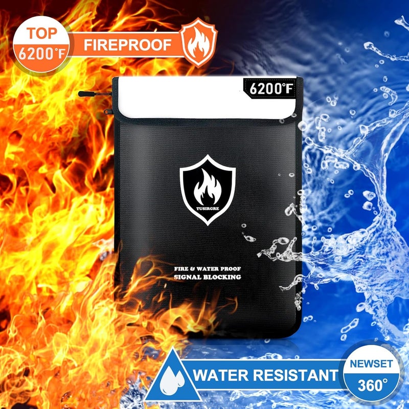 Tusirgre حقيبة مستندات مقاومة للحريق مطورة حتى 6200°F، 15.7" × 11.4" حقيبة فاراداي، حقيبة نقود مقاومة للحريق ومقاومة للماء بسحاب، 18 طبقة من المواد المعزولة حرارياً، حقيبة مانعة لتداخل RFID، مضادة للسرقة والتتبع - Image 3